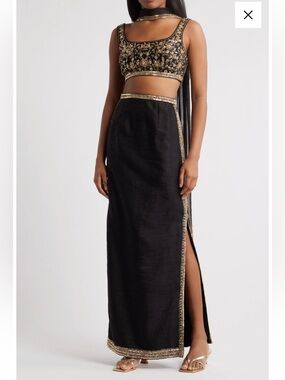 Sani Ravi Beaded Lehenga Choli skirt top set  in black and gold beaded